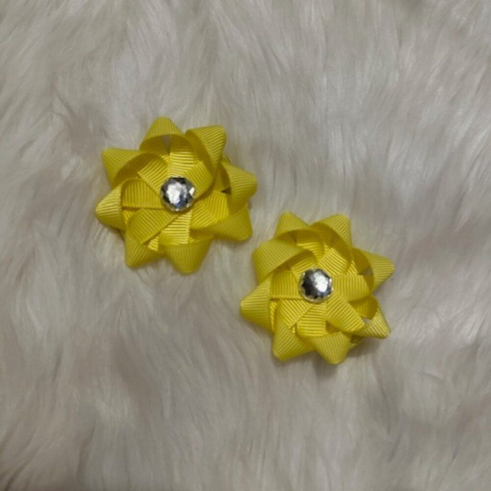 Set Of 3" Yellow Ribbon Flower Bows 7427 Handmade Nwt Boutique